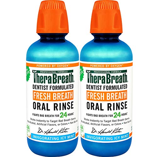 TheraBreath Gluten-Free Fresh Breath Oral Rinse, Icy Mint, 16 Ounce Bottle (Pack of 2)