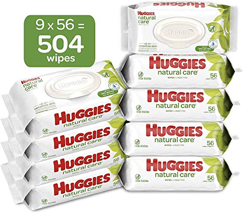 Huggies Natural Care Sensitive Baby Wipes, Unscented, 9 Flip-Top Packs (504 Wipes Total)