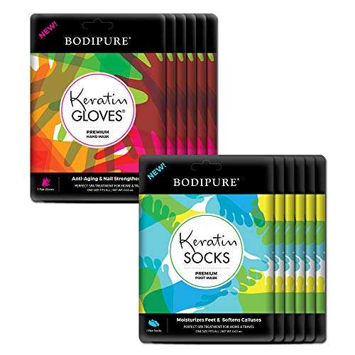 6+6 Keratin Gloves & Socks Premium Hand Treatment & Foot Treatment Masks by Bodipure for Dry Hands & Soft Feet -Nail Strengthening & Skin Nourishing.