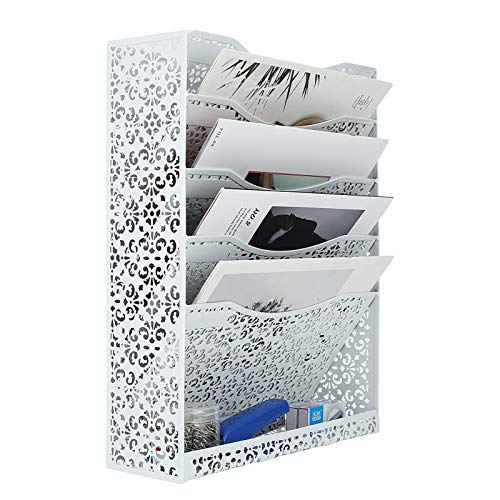EasyPAG Wall File Holder 5 Tier Vertical Mount/Hanging Organizer with Bottom Flat Tray,White