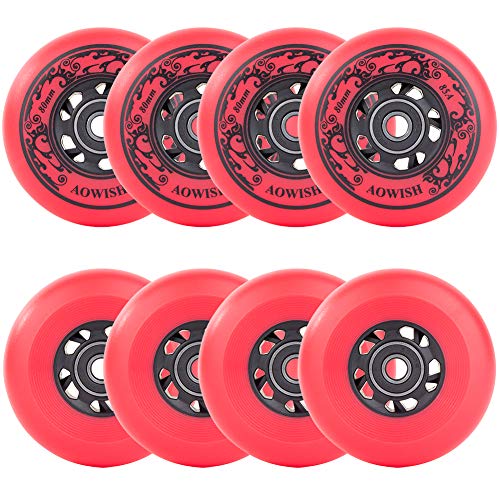 AOWISH 8-Pack Asphalt Outdoor Inline Hockey Wheels 85A Blades Roller Skates Replacement Wheel with Speed Bearings ABEC-9 and Spacers (Red, 72mm)