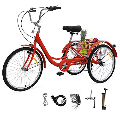 EOSAGA Adult Tricycles Trikes, 7 Speed 26 inch 3-Wheel Bikes Three Wheel Bicycles Cruise Trike with Shopping Basket/Full Assembly Tool for Seniors, Women, Men (Red)