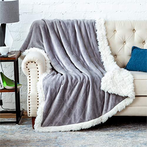 Bedsure Sherpa Fleece Blanket, Twin Size Winter Warm Cozy Plush Thermal Blanket, Soft Fuzzy Reversible Lightweight Blanket for Couch, Sofa and Bed (Grey,60'×80')