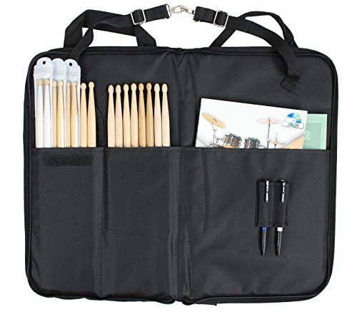 YMC DSB20-BK Pro 15mm Larger Size Drumstick Bag Holder Mallet Bag with a shoulder strap,Drum Key - Black