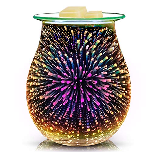EQUSUPRO 3D Glass Electric Wax Melt Warmer Wax Burner Melter Fragrance Warmer for Home Office Bedroom Living Room Gifts & Decor (3D Fireworks)