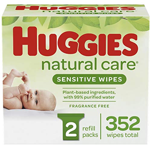 Huggies Natural Care Sensitive Baby Wipes, Unscented, 2 Refill Packs (352 Wipes Total)