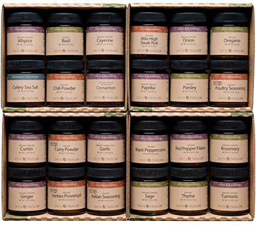 Smith & Truslow Premium Organic Spices & Seasonings Starter Set (Large, 24 Jar) - Wedding Gift Set of 24 All-Natural, Freshly Ground, Gourmet Herbs & Spices