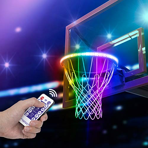 WETONG LED Basketball Hoop Lights - Basketball Rim LED Light Swish - Perfect for Playing at Night Outdoors - Ideal for Kids Adults Training Games 3 on 3 Lights up Basketball Rim with Remote Controls