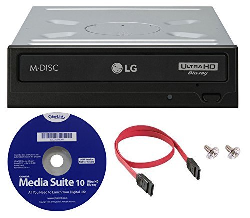 LG WH16NS60 16x Internal Blu-ray BDXL M-Disc Drive (with Ultra HD 4K Playback) Bundle with Cyberlink Software and SATA Cable
