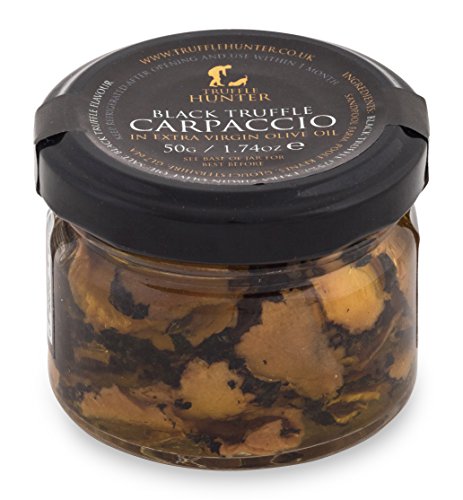 TruffleHunter Black Truffle Slices Carpaccio (1.74 Oz) Preserved in Extra Virgin Olive Oil Black Summer European Sliced Truffles (Tuber Aestivum) Gourmet Food Garnish Seasoning