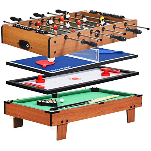 Giantex 4-in-1 Combination Game Table, with Soccer, Hockey, Billiards, Table Tennis, Perfect for Game Room, Family Night, Wood Foosball Game Table Top