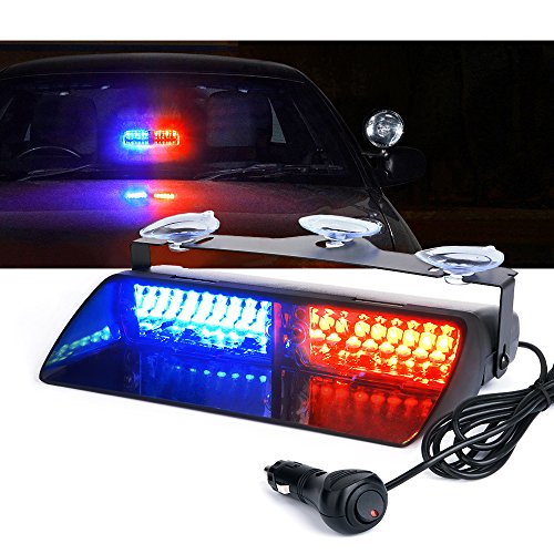 Xprite 16 LED High Intensity Red Blue Windshield Dash Emergency Strobe Lights w/Suction Cups for Police Law Enforcement Vehicles Truck Interior Roof Hazard Warning Flash Light(Others Color Available)