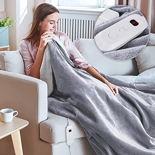 HOKEKI Electric Blanket Throw, Fast Heating Blanket Full Size with 3 Hours Auto Off & 6 Heat Settings, Flannel & Sherpa Heated Bed Comforter Machine Washable (50‘’x60'')