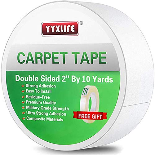 YYXLIFE Double Sided Carpet Tape for Area Rugs Carpet Adhesive Rug Gripper Removable Multi-Purpose Rug Tape Cloth for Hardwood Floors,Outdoor Rugs,Carpets.Heavy Duty Sticky Tape,2Inch x 10 Yards,White