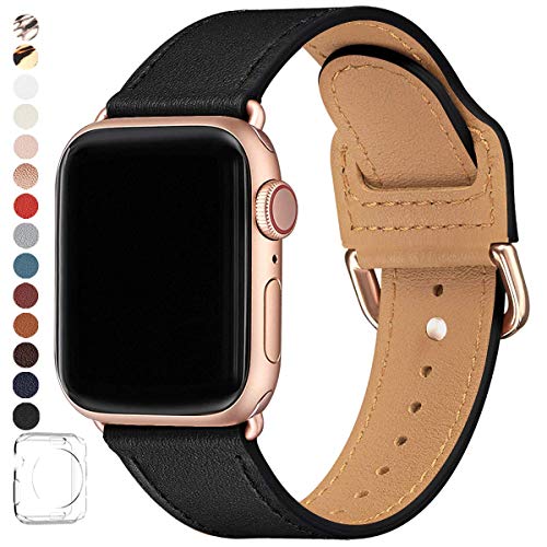 POWER PRIMACY Bands Compatible with Apple Watch Band 38mm 40mm 42mm 44mm, Top Grain Leather Smart Watch Strap Compatible for Men Women iWatch Series 6 5 4 3 2 1,SE (Black/Rosegold, 38mm/40mm)