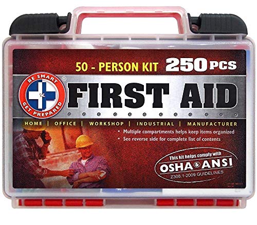 'Be Smart Get Prepared 250Piece First Aid Kit, Exceeds OSHA Ansi Standards for 50 People - Office, Home, Car, School, Emergency, Survival, Camping, Hunting, Sports'