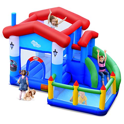 BOUNTECH Inflatable Bounce House, Kids Bouncer with Large Jumping Area, Slide, Netting, Playing Pool, Including Carry Bag, Repair Kit, Stakes, Bouncy Castle for Indoor Outdoor (Without Blower)