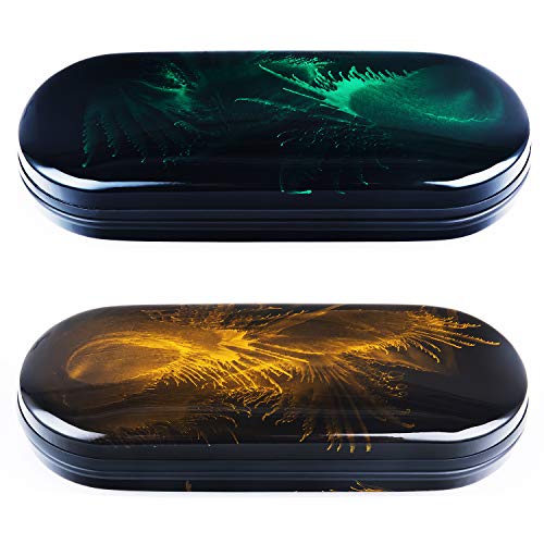 Vemiss Hard Shell Eyeglasses Case Bright Portable Case for Women,Men (2 PACK (Green, Yellow))