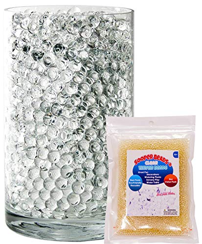 SooperBeads 20,000 Vase Filler Beads Gems Water Growing Crystal Clear Translucent Gel Pearls For Vases, Wedding Centerpiece, Floral Decoration, Plants, Kids Sensory Play Water table activities (Clear)