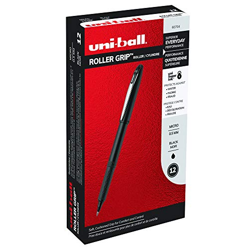 uni-ball Roller Grip Pens, Micro Point (0.5mm), Black, 12 Count