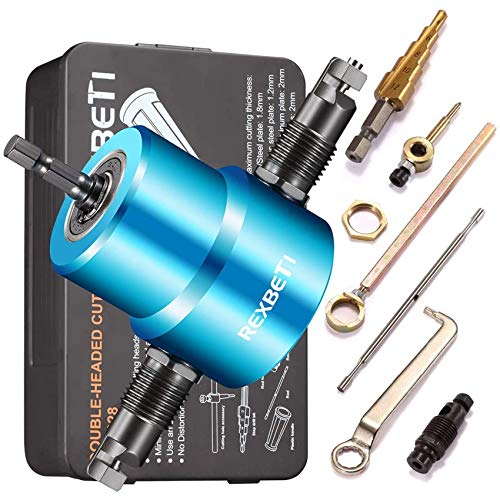 REXBETI Double Head Sheet Nibbler Metal Cutter, Quality Nibbler Drill Attachment for Straight Curve and Circle Cutting, Maximum 14 Gauge Steel