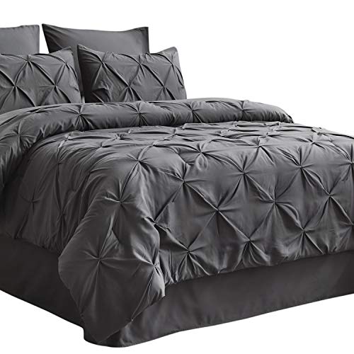 Bedsure Comforter Set King Bed in A Bag Dark-Grey 8 Pieces - 1 Pinch Pleat Comforter(102X90 inches), 2 Pillow Shams, 1 Flat Sheet, 1 Fitted Sheet, 1 Bed Skirt, 2 Pillowcases