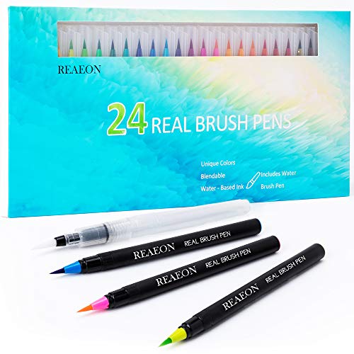 Watercolor Brush Pens, Real Brush Pen, 24 Color Painting Markers with Flexible Nylon Tips for Drawing Calligraphy Coloring, 1 Bonus Water Brush Pen for Artists and Beginner Painters