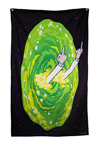 Calhoun Rick and Morty Indoor Tapestry Wall Banner (30' by 50') (Rick Middle Finger)