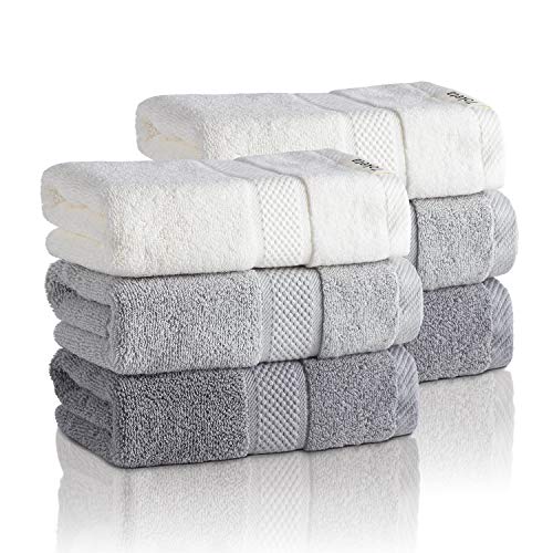 Toketa Premium Hand Towels for Bathroom Organic Combed Cotton Absorbent Soft Cotton Hand Towels for Bathroom, Hand & Face Washcloths Set 13 x 30 Inches Pack of 6 Beige & Grey