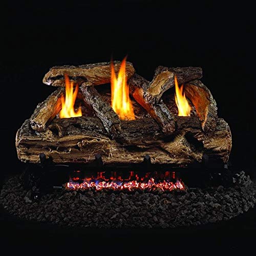 Peterson Real Fyre 24-inch Split Oak Log Set With Vent-free Natural Gas Ansi Certified G9 Burner - Variable Flame Remote