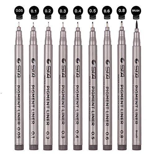 Black Micro-line Pens for Drafting - Ultra Fine Point Technical Drawing Pen Set, Anti-Bleed Fineliner Pen for Illustration, Office, Sketch, Scrapbooking, Signature, 9 Size