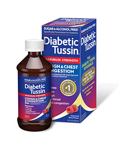 Diabetic Tussin DM Maximum Strength Cough and Chest Congestion Relief Liquid Cough Syrup, Safe for Diabetics, Berry Flavored, 8 Fluid Ounce