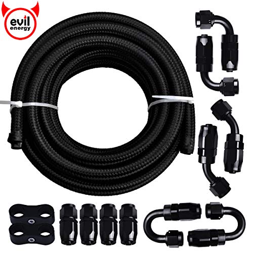 EVIL ENERGY 20Ft 6AN 3/8' Fuel Line Fitting Kit Nylon Braided CPE Oil Hose Universal Black