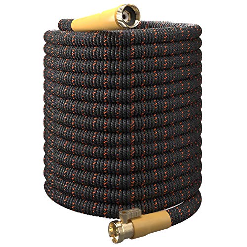 TBI Pro Garden Hose Expandable Flexible - Best Super Durable 3750D Fabric | 4-Layers Flex Strong Latex | No-Rust Brass Connectors with Pocket Protectors - Water Hoses for Gardening (100FT Hose Only)