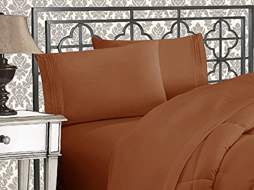 Elegant Comfort 1500 Thread Count Wrinkle & Fade Resistant Egyptian Quality Ultra Soft Luxurious 4-Piece Bed Sheet Set with Deep Pockets, Queen Bronze