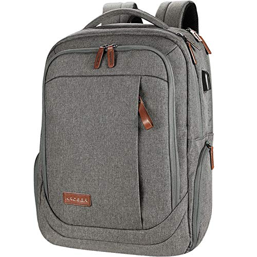 KROSER Laptop Backpack Large Computer Backpack Fits up to 17.3 Inch Laptop with USB Charging Port Water-Repellent School Travel Backpack Casual Daypack for Business/College/Women/Men-Grey