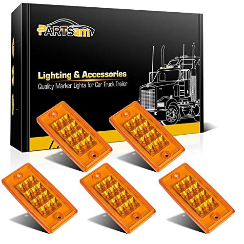 Partsam 5pcs Amber Cab Light 12LED Rectangle Cab Marker Top Roof Running Reflective Lights Assembly Sealed Waterproof Compatible with Freightliner/Volvo Truck Trailer