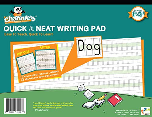 Channie’s Quick & Neat Writing Pad, Practice Handwriting & Printing Workbook, 80 Pages Front & Back, 40 Sheets, Grades 1st – 3rd, Size 8.5” x 11”