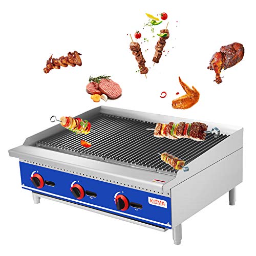 KITMA 36' Natural Gas Radiant Charbroiler - Commercial Countertop Stainless Steel Gas Barbecue Grill with Radiant - Restaurant Barbecue Equipment, 105000 BTU