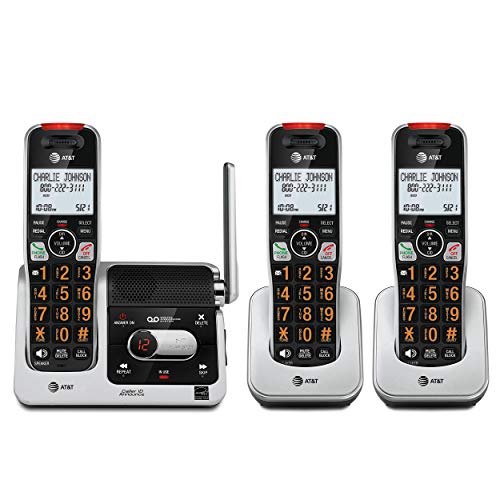 AT&T BL102-3 DECT 6.0 3-Handset Cordless Phone for Home with Answering Machine, Call Blocking, Caller ID Announcer, Audio Assist, Intercom, and Unsurpassed Range, Silver/Black