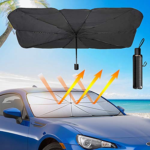 SUNACCL Car Windshield Sun Shade Umbrella, Foldable Car Sun Umbrella for Windshield Sun Protection Umbrella Front Sunscreen Visor Block UV Fits Most Vehicle Models