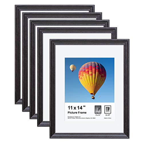 11x14 Picture Frames Set of 5, Photo Frames with HD Plexiglass for Pictures 8x10 with Mat or 11x14 Without Mat, Tabletop and Wall Mounting Display, Black