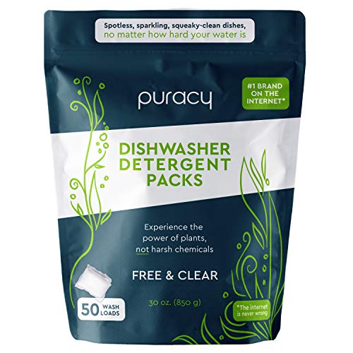 Puracy Platinum Dishwasher Detergent Pods, 50 Count, Natural Enzyme Powder Tablets, Spot & Residue-Free Dish Packs, Free & Clear