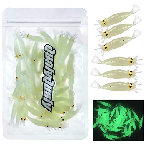 QualyQualy 1.57in Fishing Soft Lures Artificial Bait Luminous Glow Shrimp Grub Worms Lure Saltwater Freshwater Fishing Lures for Bass Walleye Trout Crappie 54 Pieces/Set