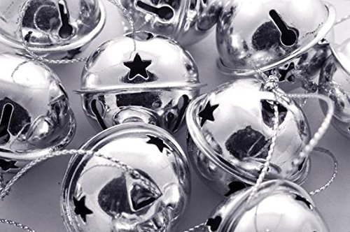 Charmed Large Size Christmas Star Cutout Jingle Sleigh Bell Ornament 3' Pack of 6 (Silver)