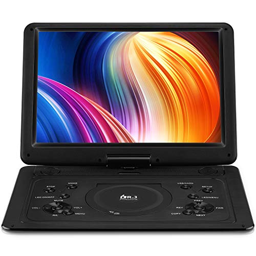 DR. J 17.9' Region Free Portable DVD Player with 6 Hours Rechargeable Battery, Large 15.4“ Screen DVD Player Sync TV Support USB/SD Card and Multiple Disc Formats, High Volume Speaker Black