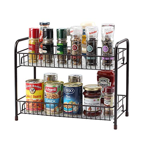 Spice Rack Organizer for Countertop 2 Tier Counter Shelf Standing Holder Storage for Kitchen Cabinet-Bronze