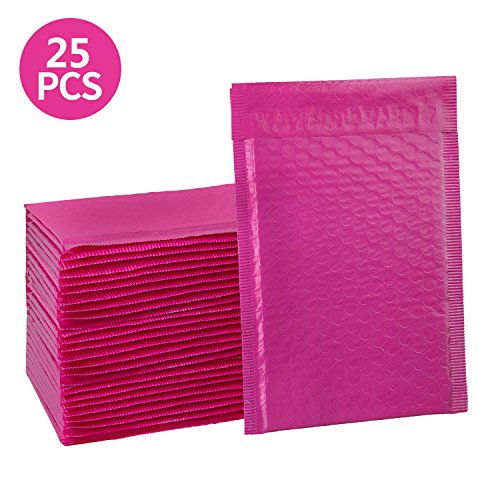 HBlife 6x10 Inches Poly Bubble Mailers Self Seal Hot Pink Padded Envelopes, Pack of 25