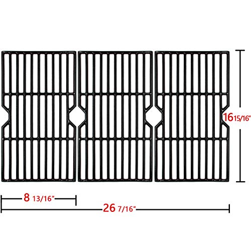 Hongso PCB003 Porcelain Coated Cast Iron Grill Grid Grates Replacement for Charbroil 463344015, 466344015, 466642616, Nexgrill 720-0864 Gas Grill, G467-0002-W1, One 3-pc Cooking Grid Set