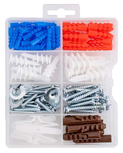 Qualihome Drywall and Hollow-Wall Anchor Assortment Kit, Anchors, Screws, Wall Anchor Hooks, and Hollow-Door Toggle Anchor